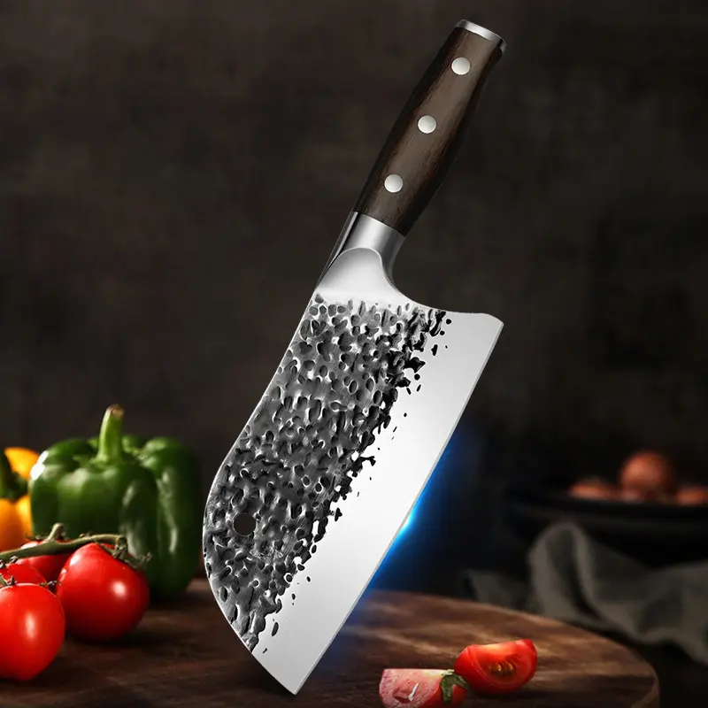 Chef couperet à viande couteaux de cuisine couteau de boucher à lame martelée pour la coupe de la viande en acier à haute teneur en manganèse