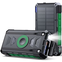 Banque d'alimentation solaire portable étanche haute capacité 20000mAh avec charge rapide PD35W, charge sans fil 3-en-1 et lampe torche LED
