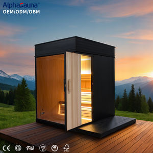 Premium Spruce Wood 5 Person Outdoor Sauna Cube Black Mirror Glass - Product Image 1