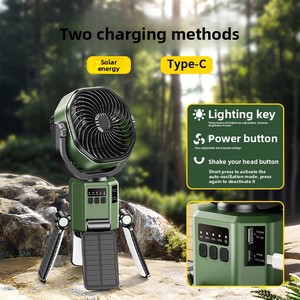 Ventilateur de camping solaire à oscillation automatique avec lumière, moteur sans balais à quatre vitesses, ventilateur de plafond portable, batterie longue durée 6000 mAh, silencieux 30-34 dB - Product Image 1