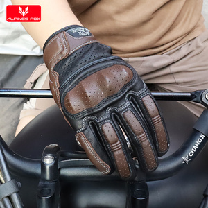 Gants de <span class=keywords><strong>moto</strong></span> vintage à écran tactile en cuir véritable, gants de course sur route rétro pour hommes, équipement de protection <span class=keywords><strong>homologué</strong></span> CE - Product Image 5