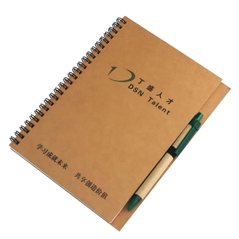 Promotional Eco-friendly Natural Color Hardcover 200 Pages 70 gsm Letter/A4 Spiral Notebook