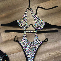 Diamant nouveau maillot de bain une pièce tendance Bikini frange motif solide étincelle cristal décoration licou une pièce Bikini