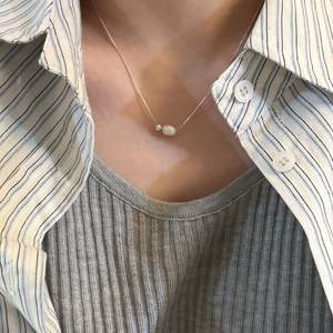 Collier polyvalent en argent pur S925 avec perles d'olive, chaîne de clavicule extrêmement fine et élégante, chaîne unie nude, collier multifonctionnel - Product Image 2