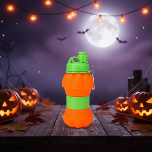 Vaso Plegable de Silicona Retráctil con Diseño de Calabaza de Halloween, Portátil, Deportivo, para Exteriores, Ecológico, con Mosquetón para Adultos - Product Image 1
