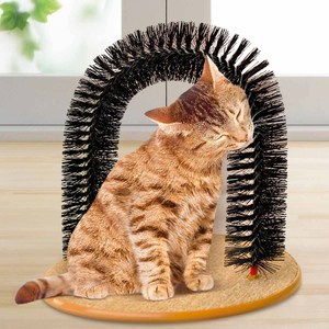 Cepillo rascador para gatos Purrfect Arch de 34 cm, negro, herramienta de masaje y aseo para gatos con base de almohadilla rascadora - Product Image 1
