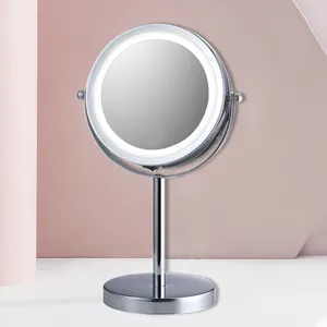 Gương nhà máy Máy tính để bàn hai mặt mỹ phẩm Chrome Bảng trang điểm gương với ánh sáng LED