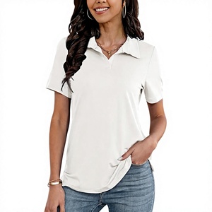 Polo à manches courtes pour femme, couleur unie, respirant, tricoté, décontracté - Product Image 1