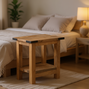 Solid Mango Wood Small <b>Side</b> Table Natural Wood Nightstand Rustic Modern Bedroom Furniture - Product Image 2