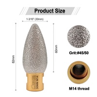 Fraise diamantée brasée sous vide M14 de 30 mm pour gravure, fraise à doigts diamantée sèche/humide, tête de meulage pour marbre et granit