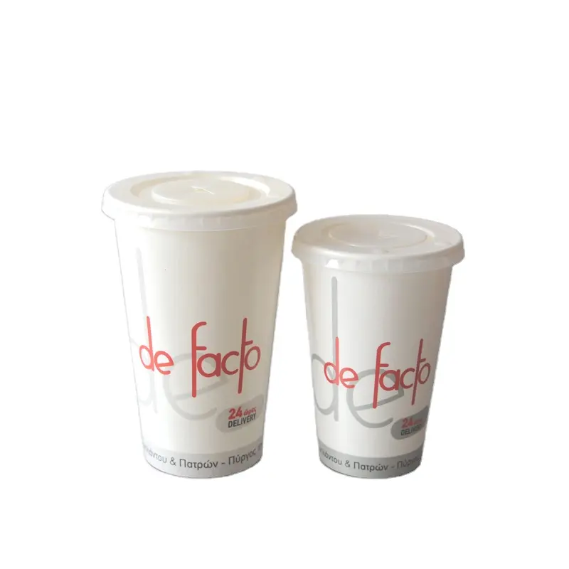 Venta al por mayor desechable protección del medio ambiente China hecho a medida vasos de papel para bebidas frías con cubierta de plástico