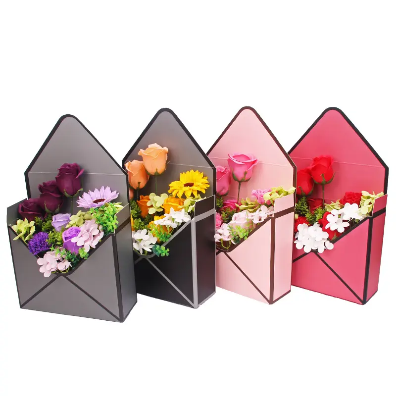 Caja de sobre creativa, embalaje de floristería, sobre plegable, rosa, caja de regalo para ramos