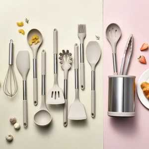 Non-stick Silicone Cookware Kitchen <strong>Tools</strong> Utensils Set with Stainless Steel Handle with Spatulas Turners Spoon Pasta Fork - Product Image 4