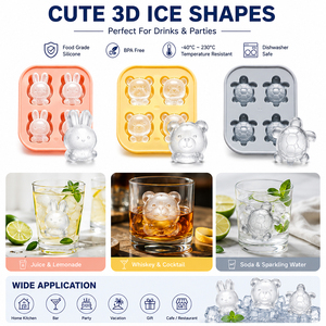 Vente en gros de moules à glaçons en silicone personnalisés en forme d'animaux 3D, OEM ODM, moule à glaçons pour boissons, moule à glaçons fantaisie - Product Image 2