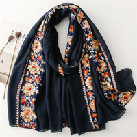 Style ethnique broderie motif coton sentiment écharpes châles femmes longues grandes 180*90cm coton Voile écharpe musulman fleur Hijabs