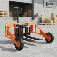 Chariot à palettes tout-terrain avec grandes roues, fourches réglables et pattes de support, capacité de 1T pour utilisation en intérieur/extérieur