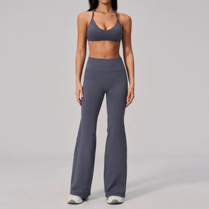 Conjunto Deportivo JY con Logotipo Personalizado para Mujer, Sujetador Deportivo sin Costuras con Espalda Descubierta, Pantalones Anchos <span class=keywords><strong>de</strong></span> Secado Rápido con Efecto Levanta Glúteos, para Yoga y Fitness al Aire Libre - Product Image 5