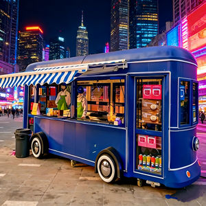 Chariot de restauration mobile classique rétro, qualité commerciale, style vintage, pour marché nocturne, stand de rue, café en plein air, entreprise de restauration - Product Image 2