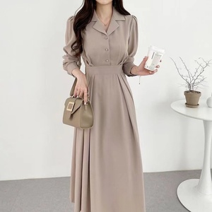 Nouvelle robe chemise à manches longues et boutonnage simple, style coréen, pour femme - Product Image 1