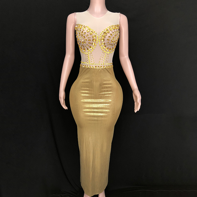 Sexy Gold Long Shiny Diamonds Golden Dress Robe for Prom Sexy Gold Long Shiny Diamonds Golden Dress Robe for Prom