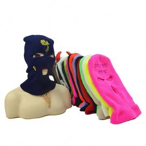 Custom Design ricamo Logo passamontagna moto 3 fori Full Face Knit Ski Mak Beanie passamontagna cappello maschera da sci - Product Image 3