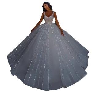 African Style Sleeveless <b>Spaghetti</b> <b>Strap</b> Sparkling Lace Wedding Dress Princess Waistline Sweetheart Neckline White Polyester - Product Image 4