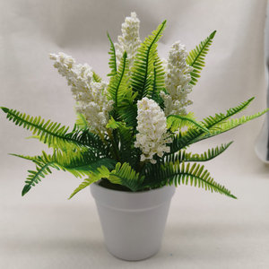 Plante artificielle lavande et cattail 25 cm, blanche et verte, en plastique avec pot, plantes décoratives d'intérieur pour fleuriste - Product Image 1