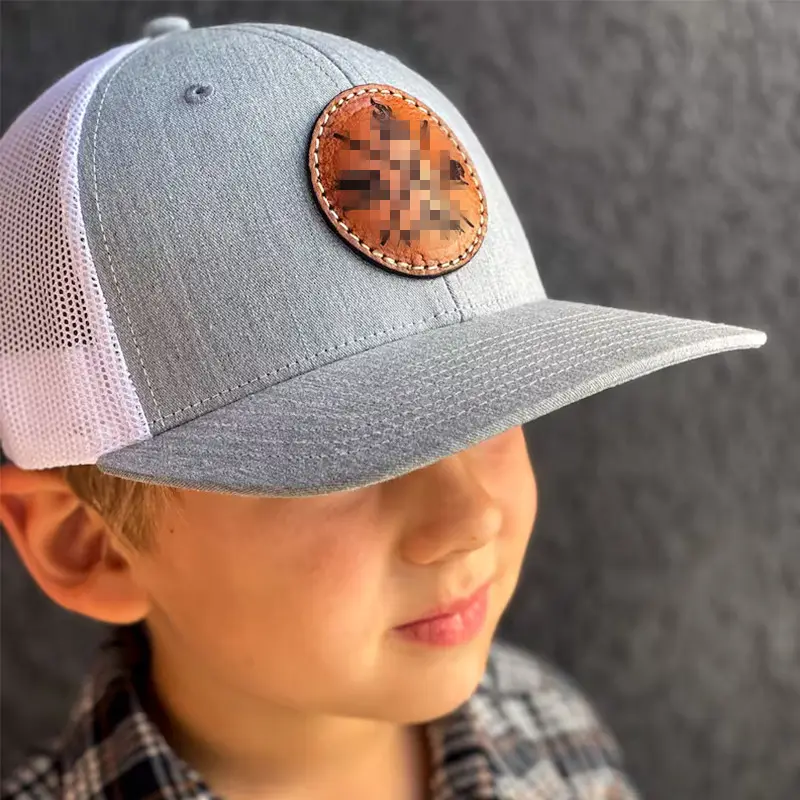 Chapéu de caminhoneiro infantil com remendo de couro bordado personalizado, chapéu de malha para meninos e meninas Richardson 112