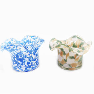 Handcrafted Blue Speckled Fluted <strong>Glass</strong> <strong>Candle</strong> <strong>Holder</strong> Elegant Green and Beige Speckled <strong>Glass</strong> <strong>Candle</strong> Jars - Product Image 3