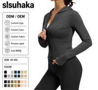 Veste de yoga à capuche pour femme avec logo personnalisé, coupe ajustée, manches longues, veste de sport pour la course à pied, le cyclisme, la remise en forme, les entraînements, vêtements de sport