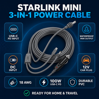 Câble d'extension d'alimentation Starlink Mini 3-en-1 18AWG DC USB C avec gaine en PVC, en cuivre pur, compatible avec la prise DC de voiture, câble d'alimentation pour caméra