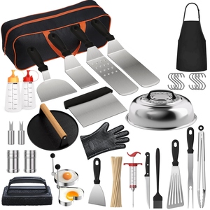 Hoàn Thành vỉ nướng công cụ Set-34-Piece thép không gỉ <span class=keywords><strong>Kit</strong></span> với nhựa xử lý Spatula scraper & tan Dome - Product Image 1