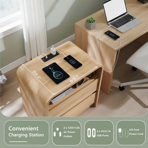 Mesita <span class=keywords><strong>de</strong></span> <span class=keywords><strong>Noche</strong></span> Moderna <span class=keywords><strong>de</strong></span> Estilo Mid-Century con Estación <span class=keywords><strong>de</strong></span> Carga, 236 Pulgadas <span class=keywords><strong>de</strong></span> Ancho, Madera Sintética, 2 Cajones <span class=keywords><strong>de</strong></span> Almacenamiento, Mueble para Dormitorio - Product Image 3