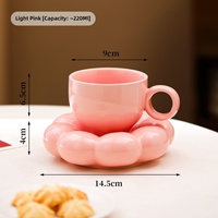 Ensemble de tasses à café en céramique de couleur unie rose, design rétro luxueux, pour la maison et le bureau, pour le thé de l'après-midi et le petit-déjeuner