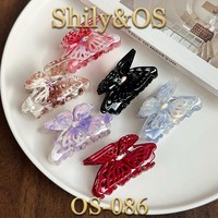 Shily&OS Venta al por mayor Pinzas de pelo grandes de acetato con diseño de mariposa de doble capa hueca, estilo francés elegante, para peinados medio recogidos de mujer, a granel