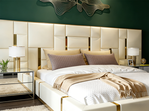 Кожаная современная кровать размера «queen-size» или «king-size» с обивкой, металлическим или деревянным каркасом, для взрослых, с роскошным изголовьем для хранения, двуспальная кровать. - Product Image 2