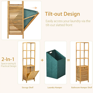 Custom Bamboo Wooden Bathroom Storage Rack Stainless Steel Laundry Cloth <strong>Hamper</strong> Basket <strong>Tower</strong> Organizer for Organizing Your Space - Product Image 6