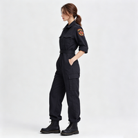 Combinaison de travail bleu marine pour femme, style pompier, avec badge, taille ajustable, coupe ample et ajustée, multi-poches