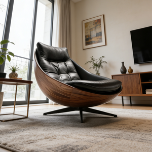 Şık Dolgulu Deri Döner Kanepe Sandalye Ahşap Desenli Çerçeve Dinlenme Terliği Koltuk Cafe Restoran Mobilyası - Product Image 6