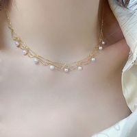 18K solide véritable or quotidien portant léger luxe Durable 3 couches perle perle dentelle Fine femmes collier à breloques AU750