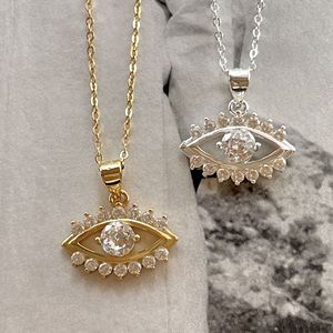 Joyería Fina de Plata de Ley 925 con Circonita, Collar con Colgante en Forma de Ojo Chapado en Oro de 18k - Product Image 1