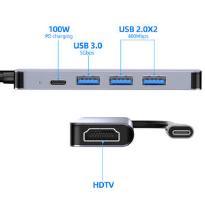 Adaptador Multipuerto <span class=keywords><strong>USB</strong></span> <span class=keywords><strong>C</strong></span> para <span class=keywords><strong>MacBook</strong></span> Pro/<span class=keywords><strong>Air</strong></span>, 4K30HZ HDTV, 100W PD, 3 Puertos <span class=keywords><strong>USB</strong></span>-A 5Gbps/480Mbps, Transferencia de Datos, 100% en Stock - Product Image 6