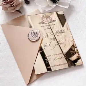 Tarjeta de invitación acrílica espejo oro rosa lujo Quinceañera personalizada alta calidad personalizada boda con sobre
