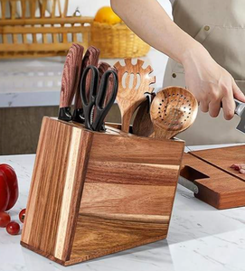 Portautensili da Cucina in Legno Massello di Acacia Sostenibile, Divisibile, con Coperchio Drenante Rimovibile, Contenitore Multi-Scomparto da Appoggio - Product Image 4