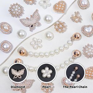 Breloques de chaussures en chaîne pour femmes, accessoires de décoration DIY pour sabots, avec perles, fleurs, strass, décorations mignonnes et brillantes - Product Image 4