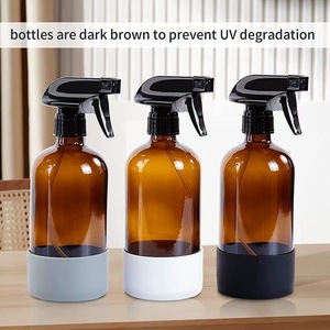 Bouteille pulvérisateur vide ambrée personnalisée <span class=keywords><strong>de</strong></span> 16 oz, bouteille d'emballage pour désinfectant pour les mains à usage domestique ou hôtelier, bouteille en verre ronde <span class=keywords><strong>de</strong></span> type Boston avec manchon en silicone - Product Image 6