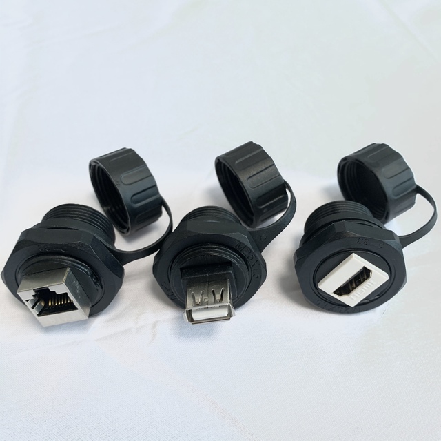 USB Female Panel Mount Waterproof Cable Connector IP67 Brass Copper With Protective Cover Panel Mount Waterproof Cable Glands