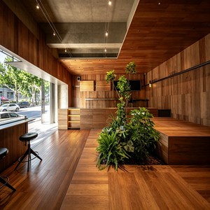 Design d'interni per bar, caffetterie e ristoranti con banconi in legno a venature verticali – Realizzabili su misura - Product Image 2