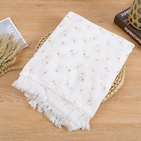 Couverture en mousseline 100% coton pur, lavable, à franges, respirante, pour emmailloter, couverture de poussette, couverture en mousseline pour bébé