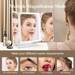 टच स्क्रीन यूएसबी रिचार्जेबल एलईडी कॉस्मेटिक दर्पण के साथ 3 रंग लाइट मल्टी-फंक्शन त्रिफोल्ड डेस्कटॉप मेकअप मिरर - Product Image 4